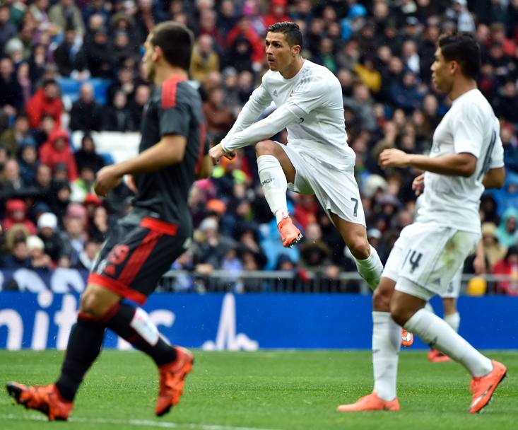 Cristiano Ronaldo segna il primo dei quattro gol al Celta Vigo: la partita finir 7-1. Afp